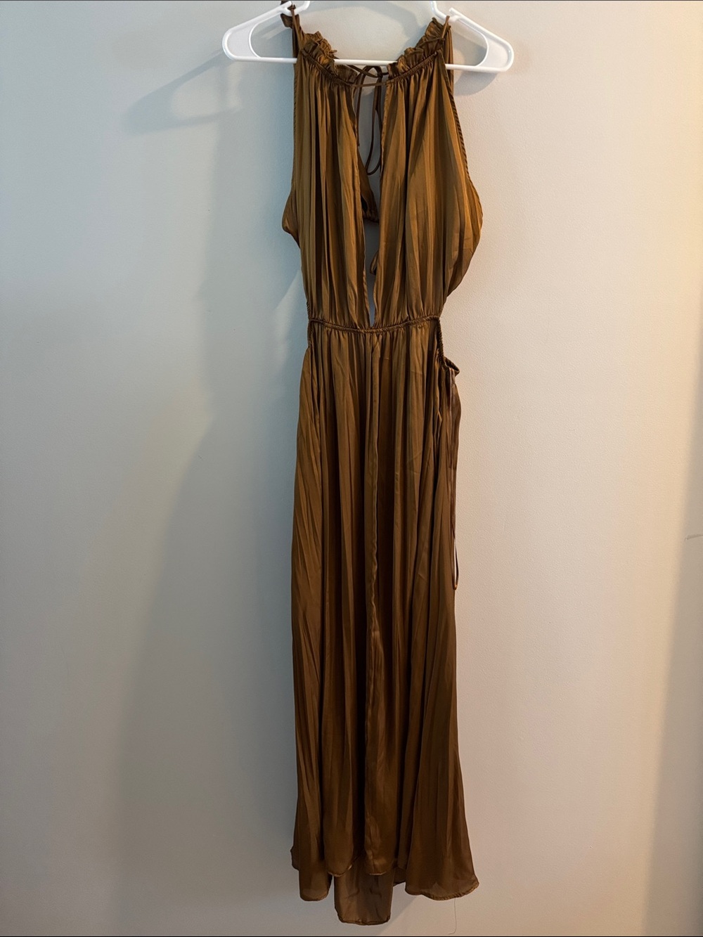 Zara Olive Brown Maxi Dress with Halter Tie